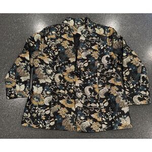 Soft Surroundings Viola Jacquard Metallic gold black floral blazer Jacket‎ PXL